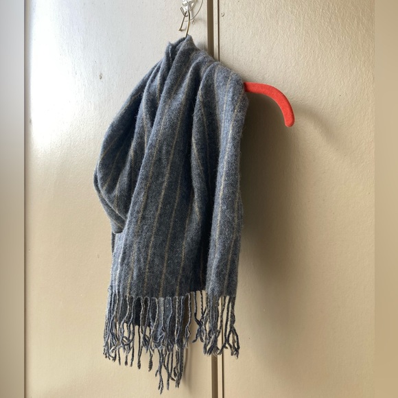 Ireland 100% wool suantrai scarf grey gray striped stripes wide oversized - Picture 3 of 15